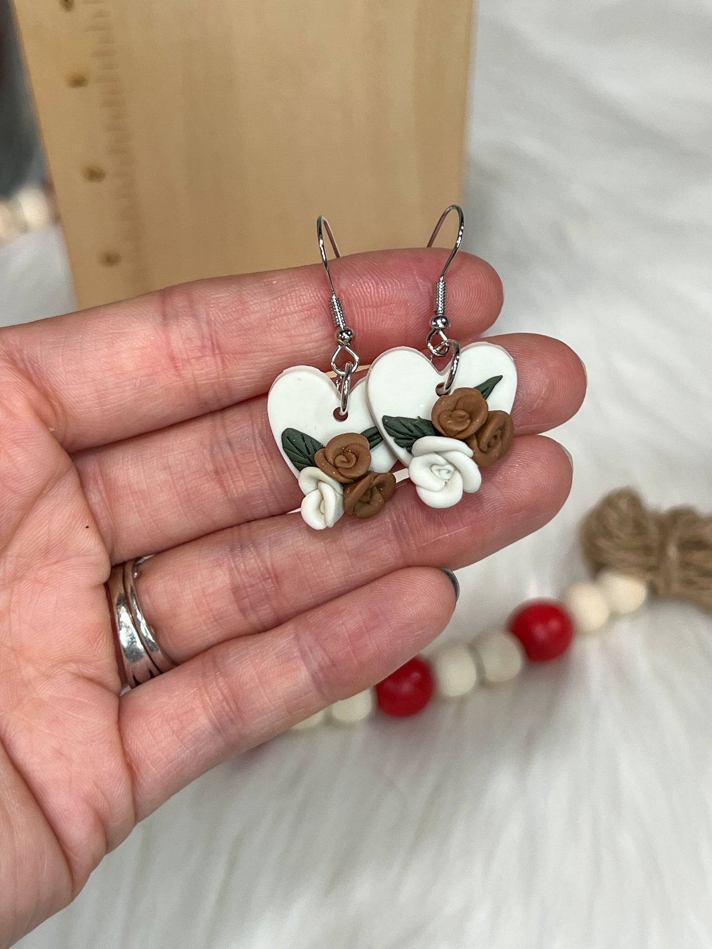 *RTS* Clay Heart Floral Earrings