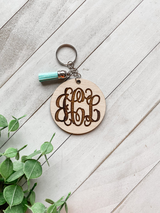 Monogram Wood Keychain