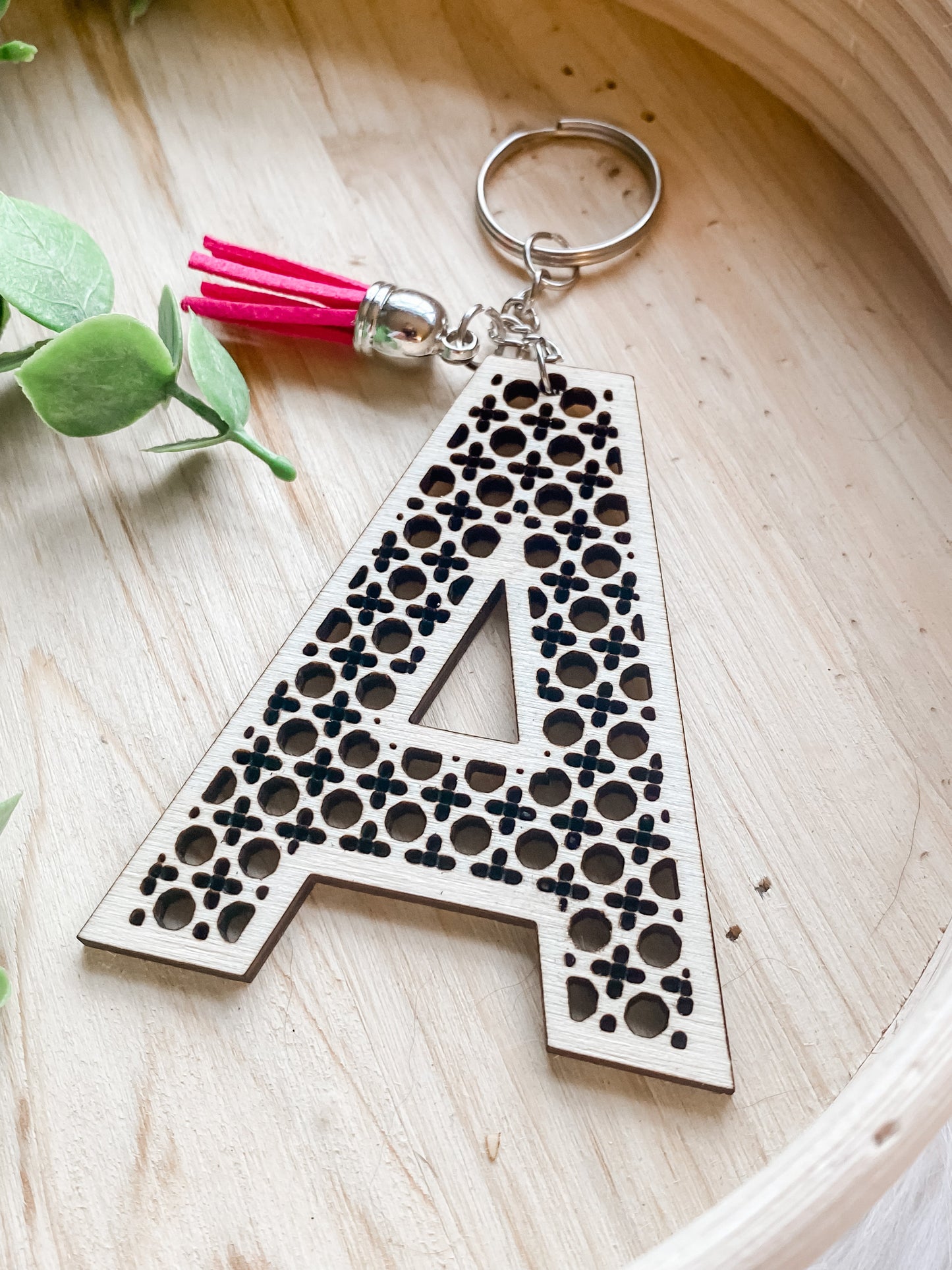 Rattan Initial Keychain