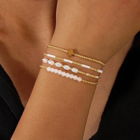 Preorder: Beaded Cross Bracelet Stack