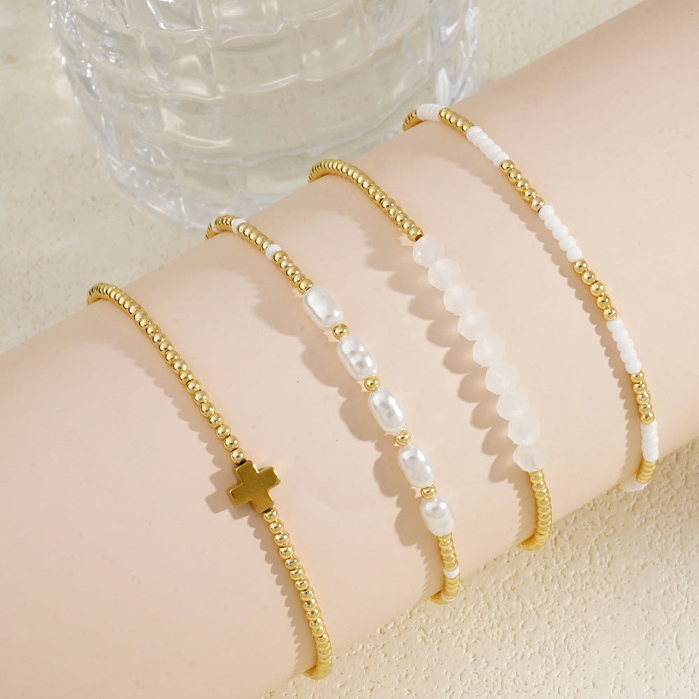 Preorder: Beaded Cross Bracelet Stack