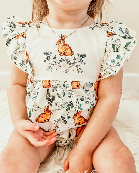 Ruffle Floral Bunny Romper RTS