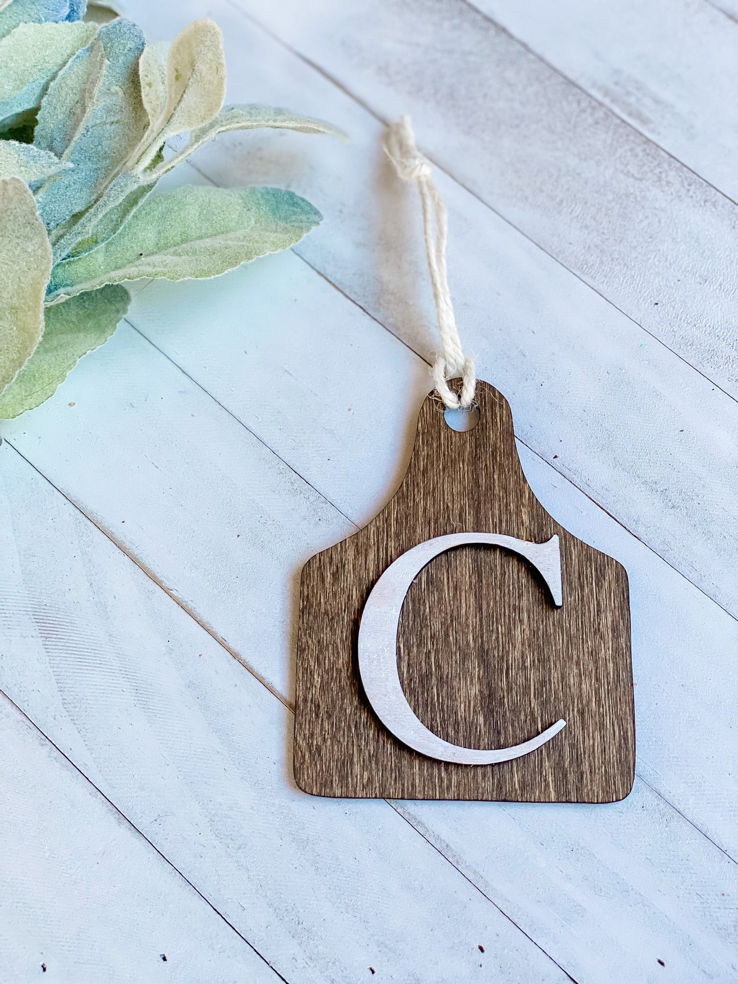 Cow tag Initial Ornament