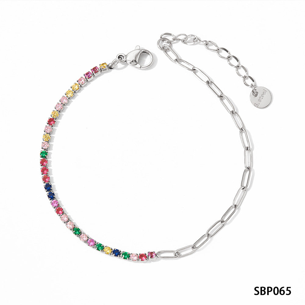 Stainless Paperclip Gemstone Bracelet