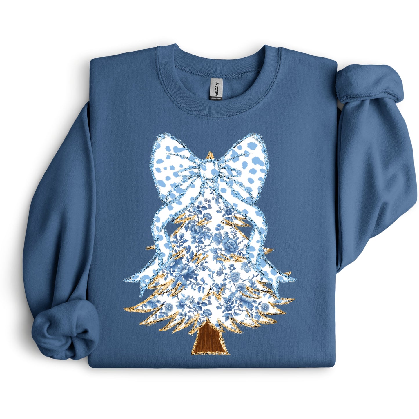 Blue Floral Christmas Tree Sweatshirt.