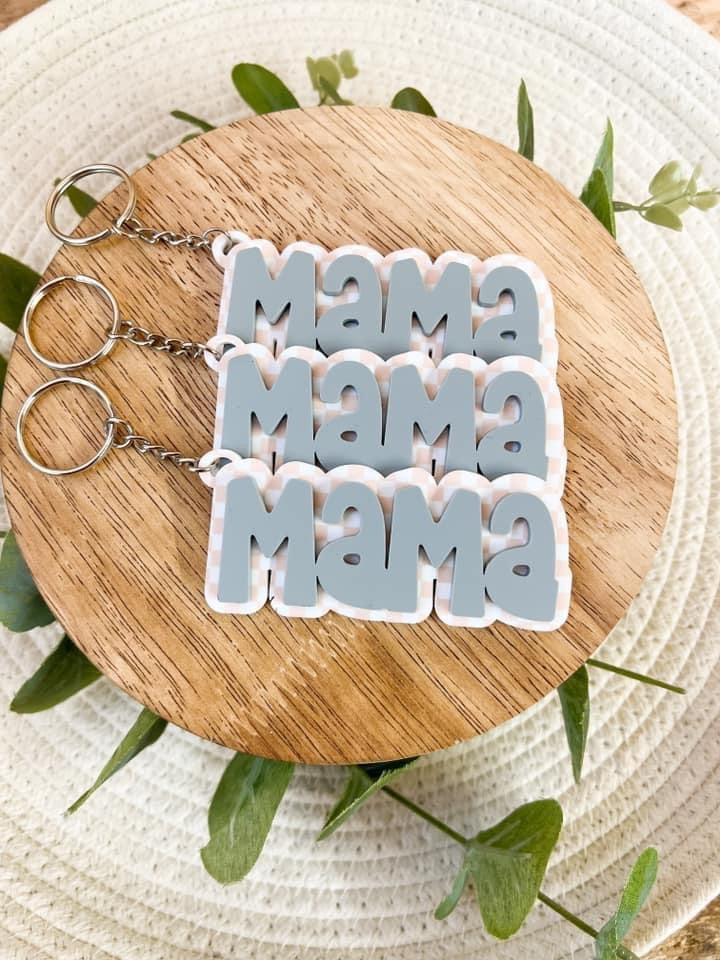 checkered and muted mama keychain