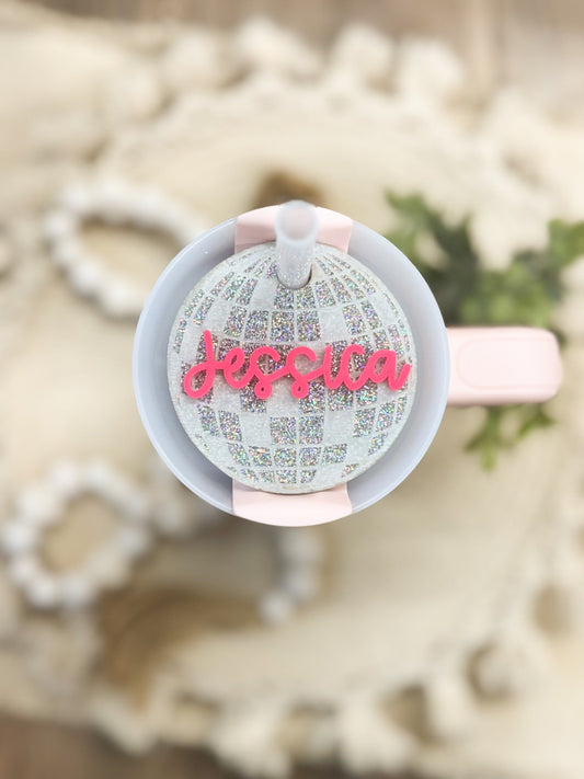 Personalized Disco Ball Cup Tag