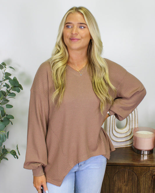 Brown Waffle Knit Top RTS