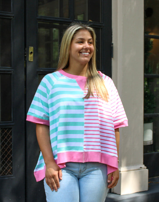 Pink and Mint Stripe Top LT