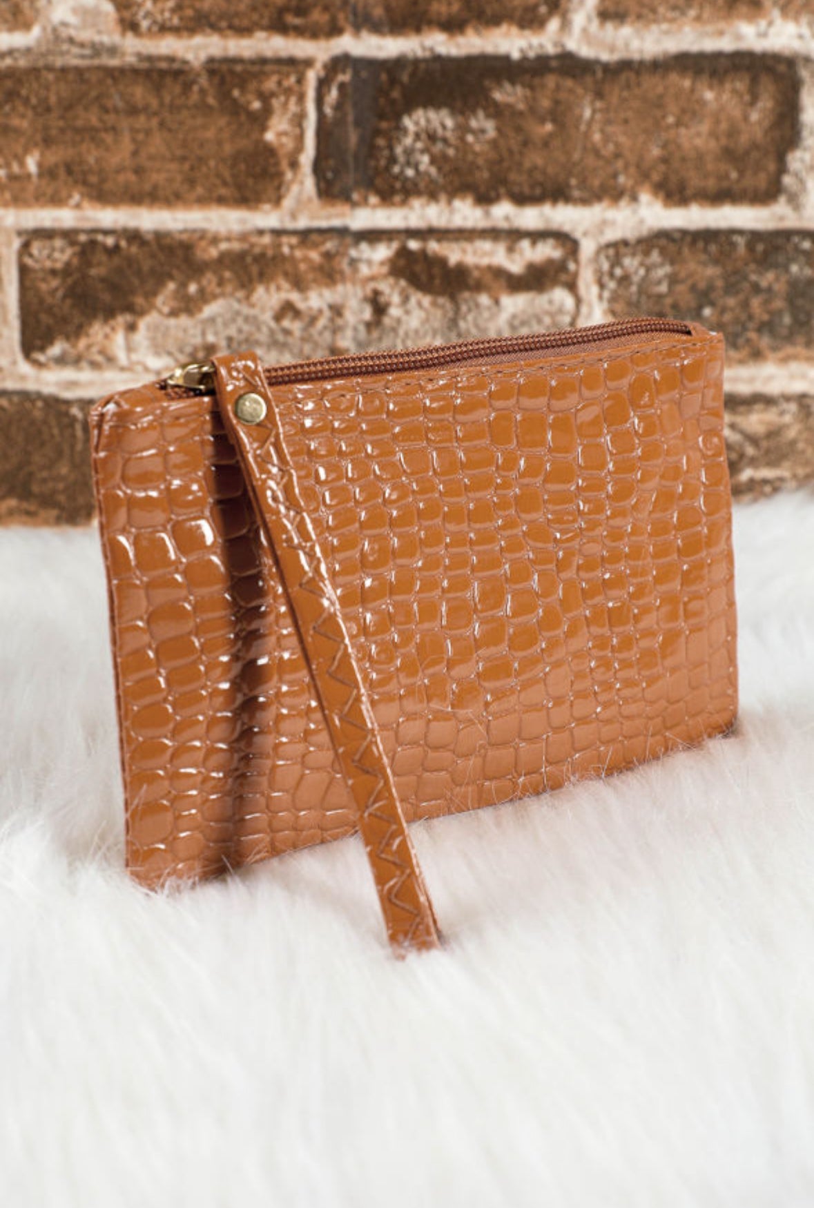 Brown Crocodile Wristlet RTS