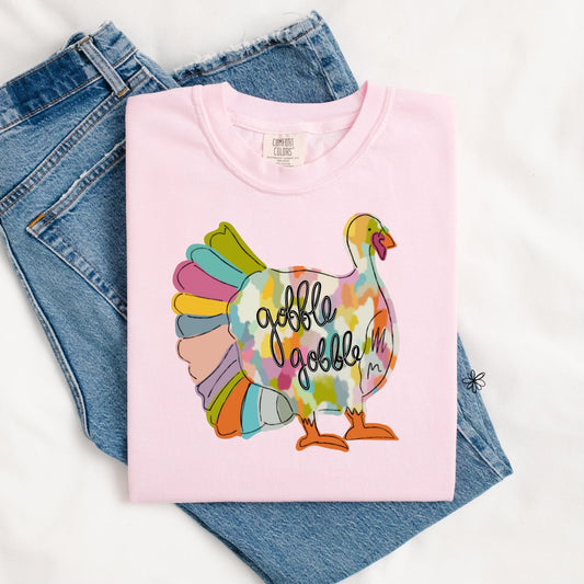 Watercolor Turkey Gobble Gobble TEE.