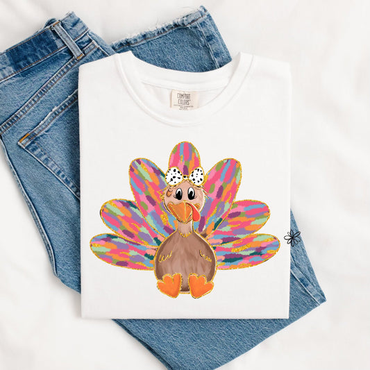 Watercolor Turkey With Bow SWEATSHIRT.