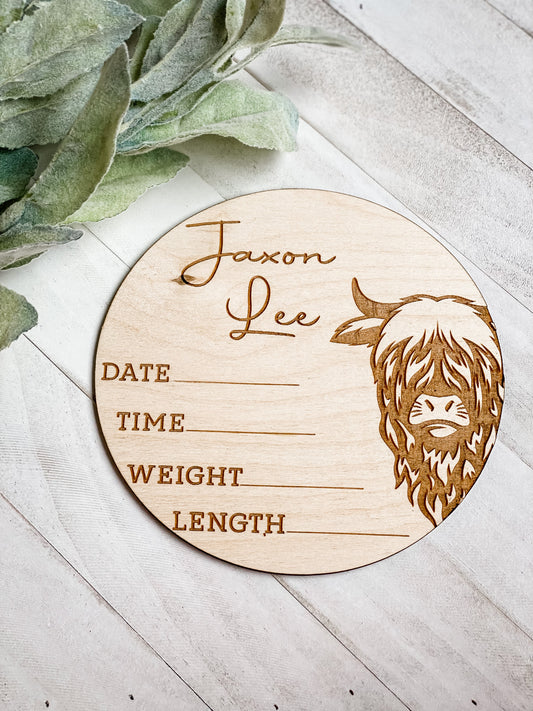 Custom Highland Boy Cow Birth Stat Sign