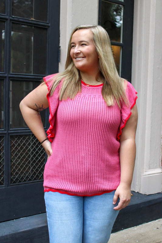 Rose Red Ruffle Plus Size Sweater LT