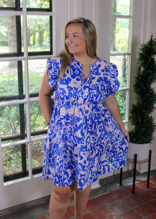 Blue and White Plus Size Dress LT