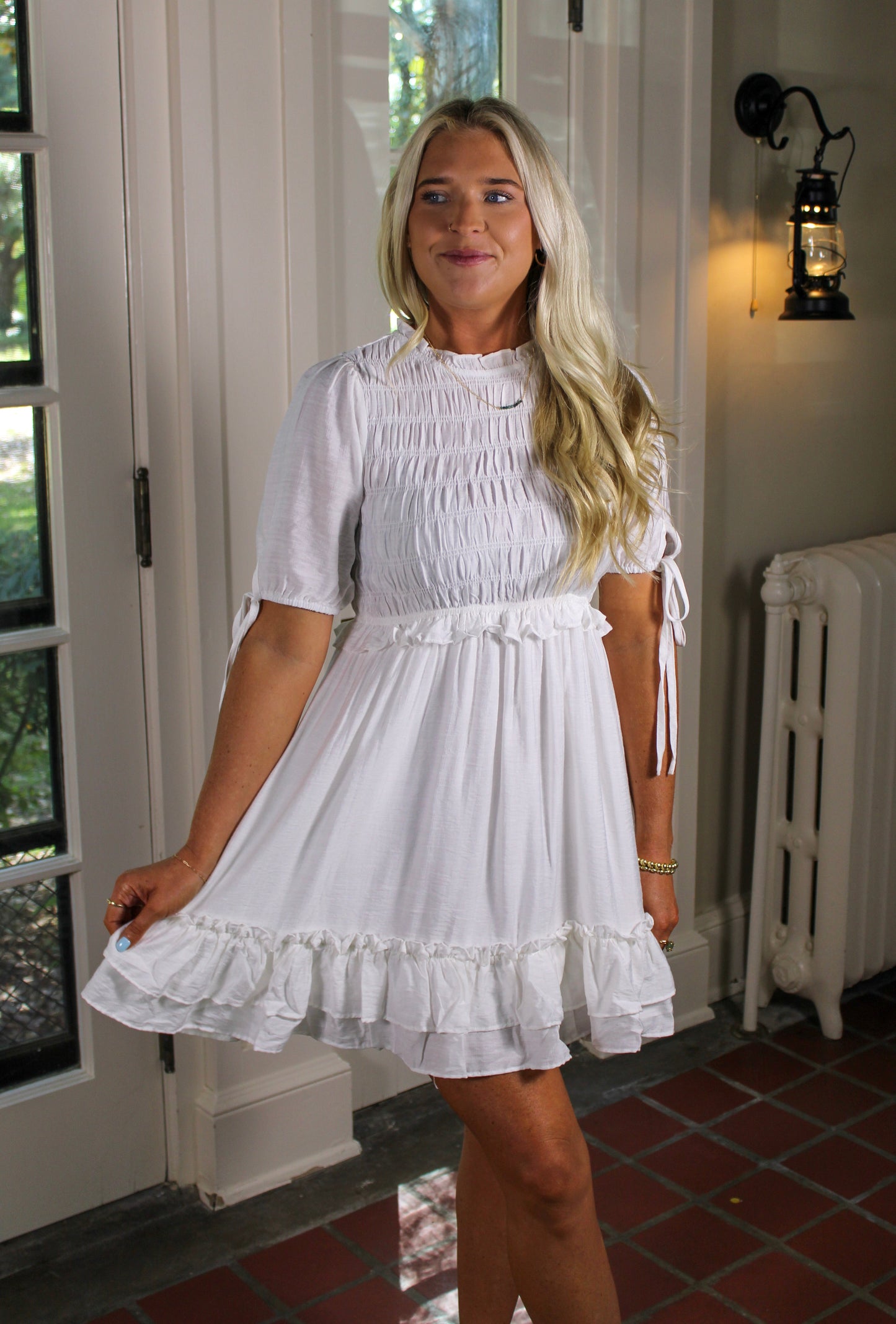 Smocked White Mini Dress LT