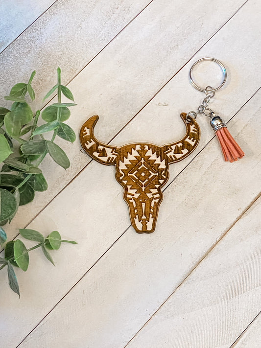 Aztec Cow Keychain