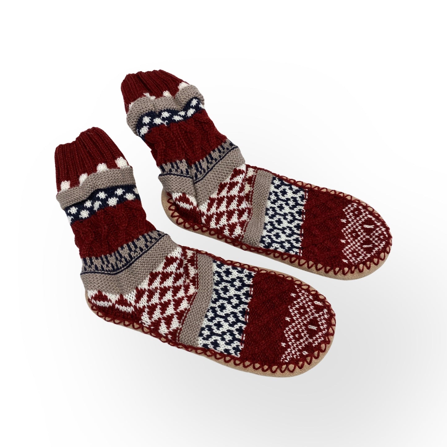 Nordic Night Slipper Booties in Burgundy