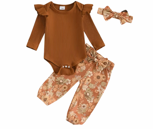 Fall Rust Floral Pant Set