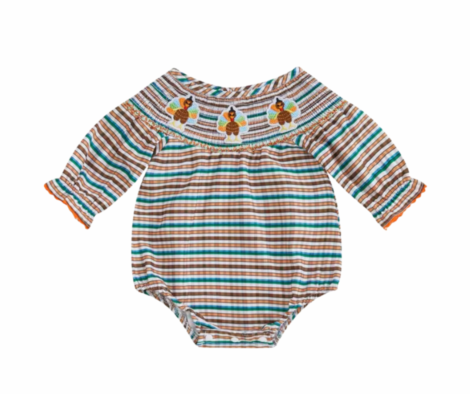 Turkey Smocked Plaid Romper