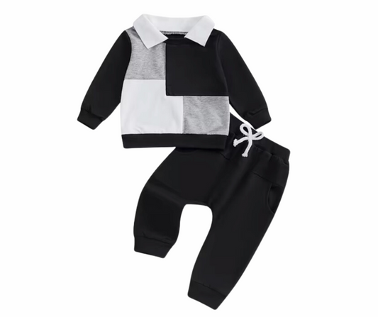 Black and Grey Colorblock Collared Set