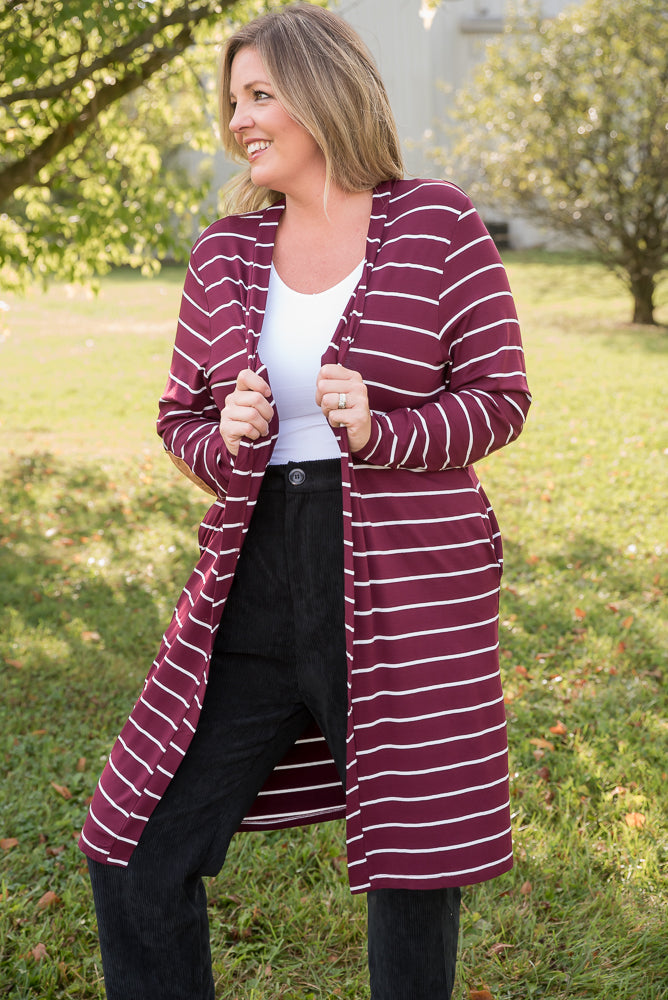 Change Your Stripes Cardigan in Wine