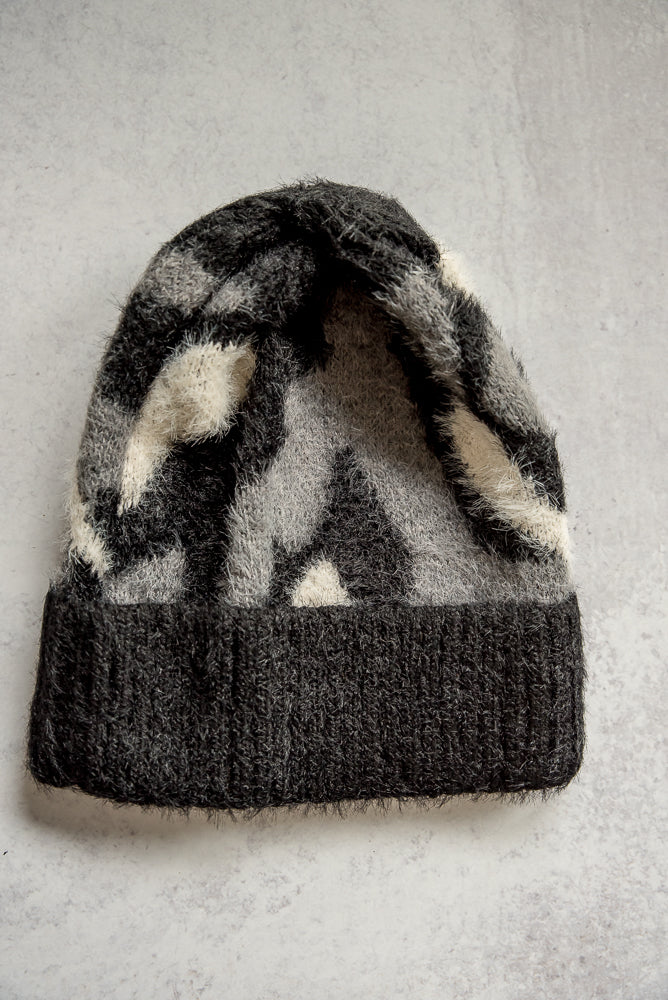 Fuzzy Leopard Beanie in Black