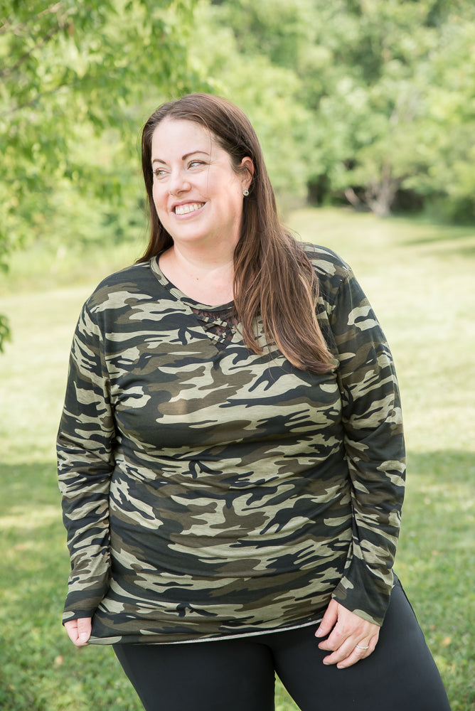 Classy in Camo Lace Top