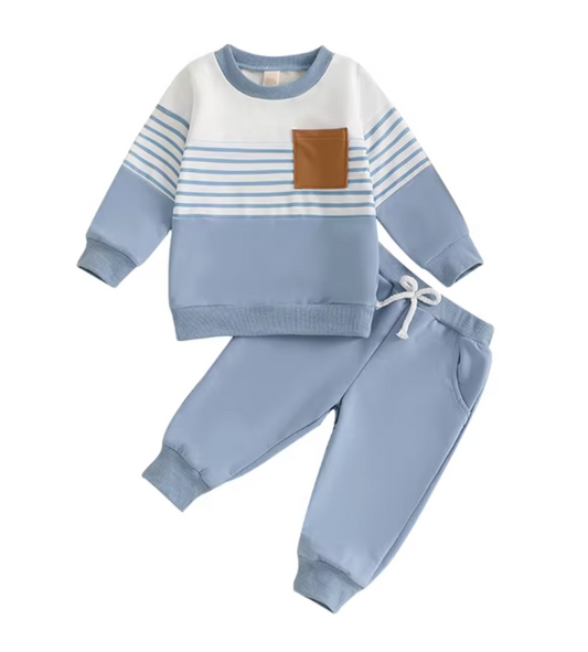 Blue Pocket Stripe Lounge Set