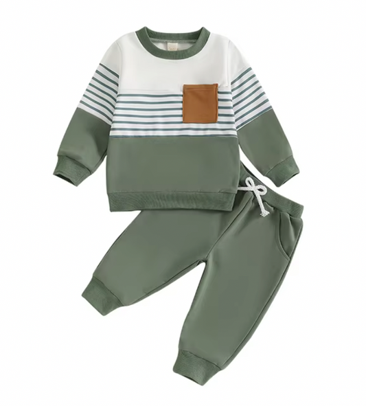 Green Pocket Stripe Lounge Set