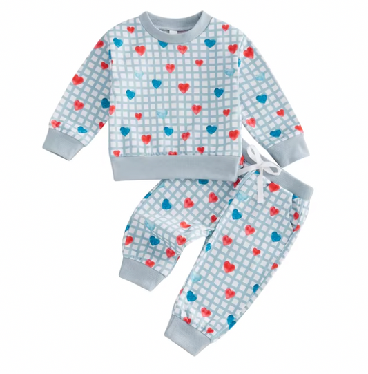 Blue Plaid Heart Lounge Set