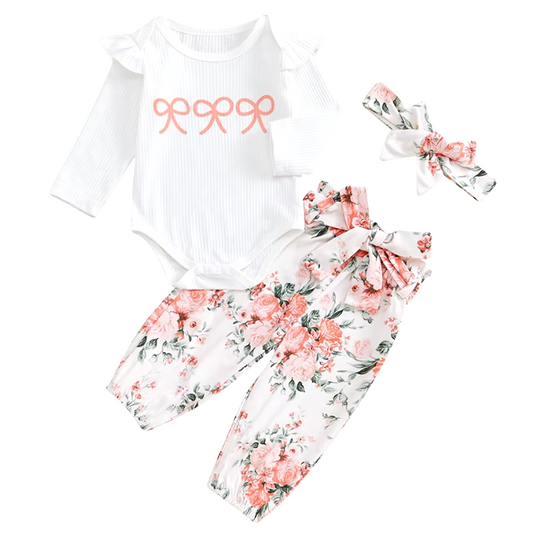 Floral Pant Long Sleeve Bow Set