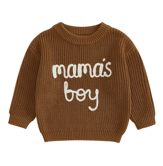 Brown Mama's Boy Embroidered Sweater