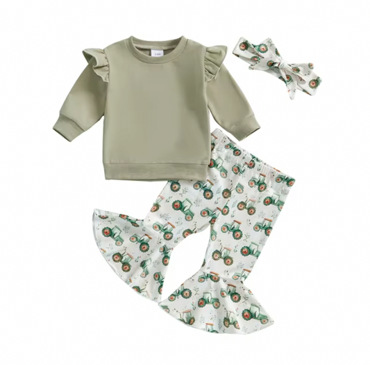 Green Flutter Crewneck Tractor Bells