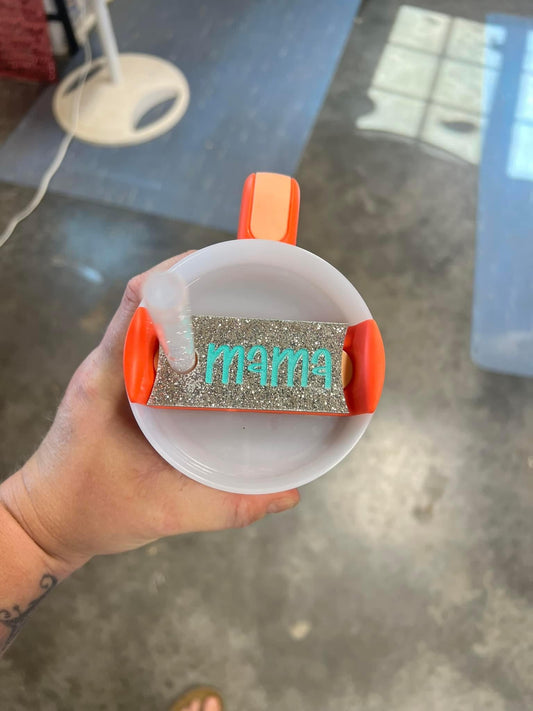 Mama Silver Glitter with Teal Name Cup Tags